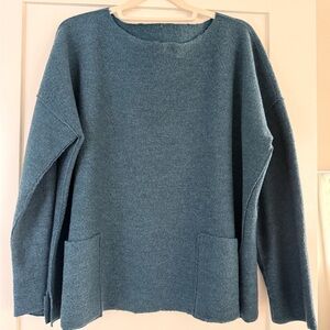 Eileen Fisher Teal Boatneck Wool Sweater